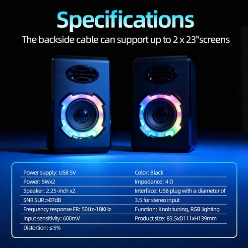 Vista 6 de Altavoces RGB para computadora de juegos, Bluetooth 5.0 barra de sonido de PC alimentada por USB con iluminación dinámica, audio estéreo
