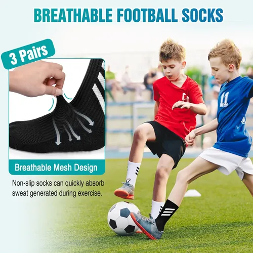 Vista 5 de Calcetines de fútbol antideslizantes para niños, suaves, transpirables, antideslizantes, calcetines deportivos de fútbol para niños y niñas