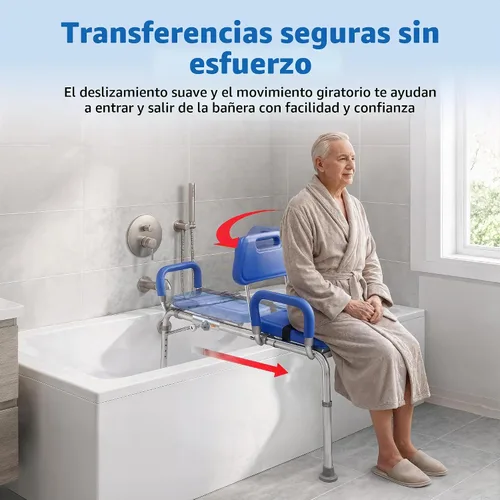 Vista 2 de Platinum Health Gateway Banco de transferencia para bañera deslizable premium con asiento giratorio acolchado (Azul)