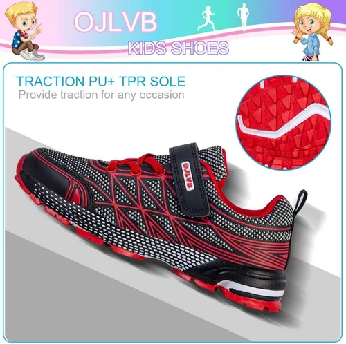 Vista 4 de OJLVB Tenis deportivos para niños y niñas, tenis para correr, atléticos, para caminar, gimnasio, senderismo, senderismo, transpirables, ligeros