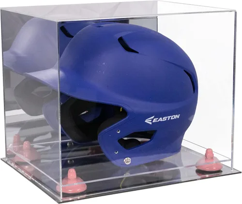 Vista 138 de Better Display Cases Vitrina acrílica para casco de bateo de béisbol con espejo, elevadores rosados, montaje en pared y base de espejo (V22/A012)