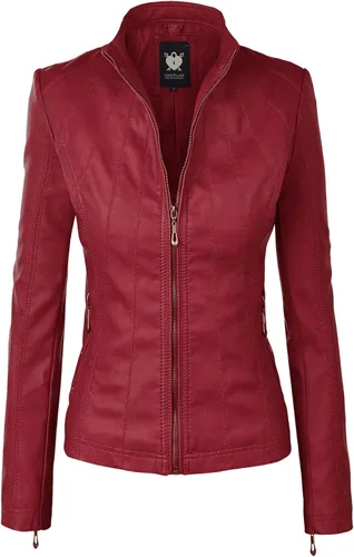 Vista 46 de Lock and Love Chaqueta Abrigo de Moto Motociclista de Piel Sintética para Mujer con Capucha Extraíble o No Extraíble Wjc1044_negro