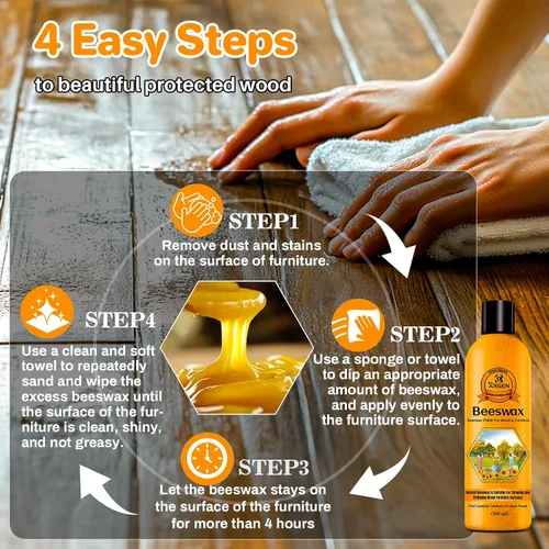 Vista 7 de CARGEN Pulidor de madera para muebles de cera de abejas, condimento de madera, aceite de cera de abejas para madera, pulidor y acondicionador