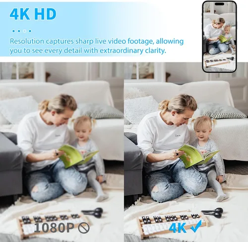 Vista 6 de Mini cámara de seguridad WiFi 4K inalámbrica para interiores y exteriores HD pequeñas cámaras para exteriores, cámaras portátiles para casa