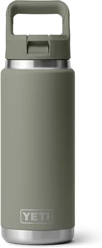 Vista 27 de YETI Rambler Botella de 26 onzas, aislada al vacío, de acero inoxidable, con tapa de popote a juego Rojo rescate