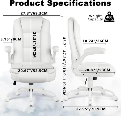 Vista 2 de OFIKA Silla de escritorio de oficina de cuero, silla de oficina ergonómica con soporte lumbar, silla de computadora, silla ejecutiva de cuero