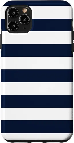 Vista 13 de Azul marino blanco rayas geométricas femeninas rayas preppy rayas caso para iPhone 17