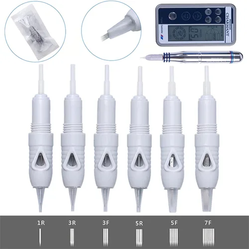 Vista 4 de Paquete de 50 agujas de cartucho de microblading para dispositivo Charmant máquina de maquillaje permanente, bolígrafo Charme Princess Tattoo