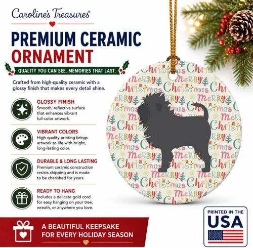 Vista 2 de Caroline's Treasures Affenpinscher - Adorno de cerámica con texto en inglés "Merry Christmas", multicolor para colgar en el árbol de Navidad