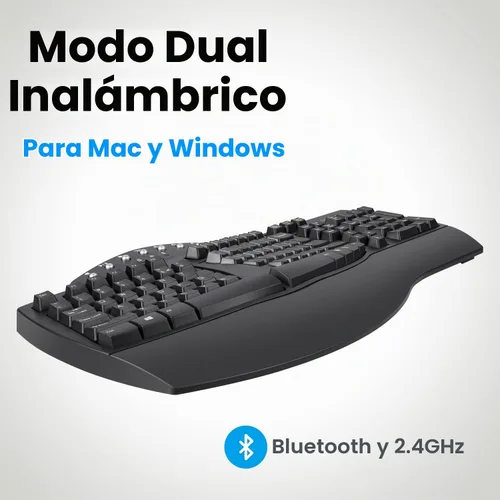 Vista 4 de Perixx Periboard-612B - Teclado Inalámbrico Ergonómico Split con Modo Dual 2.4G y Función Bluetooth, Compatible con Windows 10 y Mac OS X System