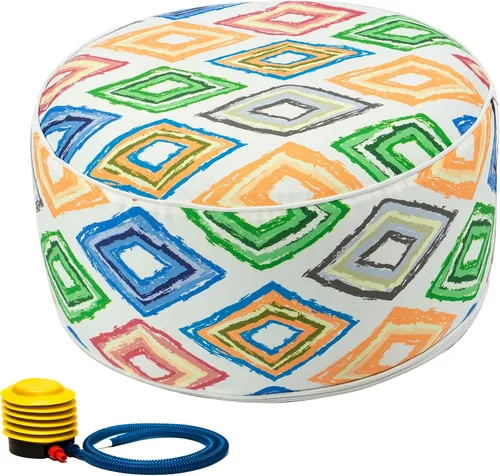 Vista 7 de Kozyard Taburete otomano inflable – Puf redondo portátil para uso en interiores y exteriores – Reposapiés pequeño perfecto o asiento para niños