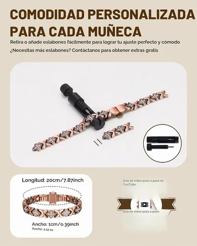 Vista 8 de Pulseras de cobre para mujer, pulsera magnética de cobre puro