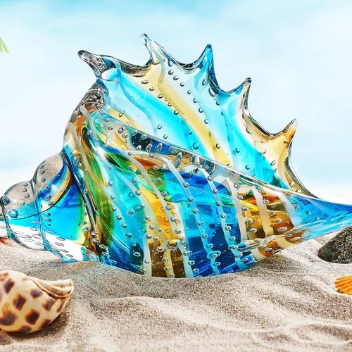 Vista 6 de EUSTUMA Adorno de figuras de caracolas de vidrio soplado a mano, adorno de animales marinos para decoración del hogar, colección de animales marinos