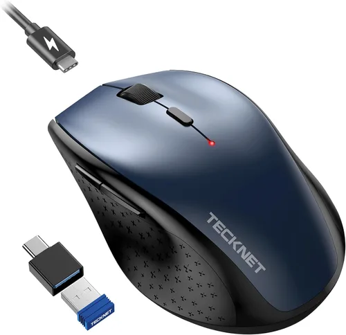 Vista 12 de TECKNET Ratón Inalámbrico Jiggler, Ratón Recargable de Clic Silencioso, Plug & Play con Adaptador USB-C, Ratón Ergonómico de 6400 DPI, Mover