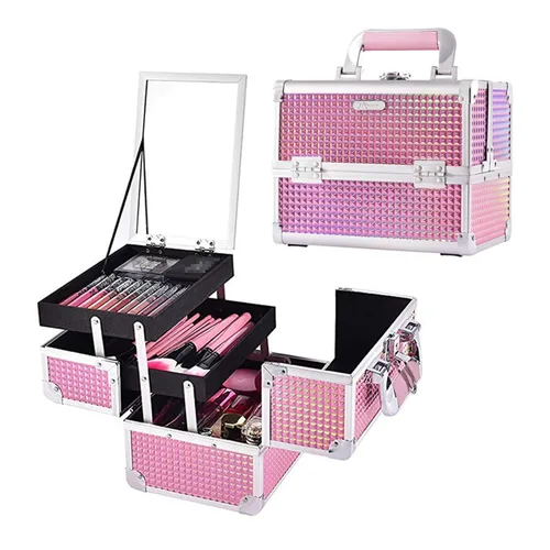 Vista 11 de Joligrace Estuche de maquillaje Organizador Caja de maquillaje Estuche de Rojo Negro