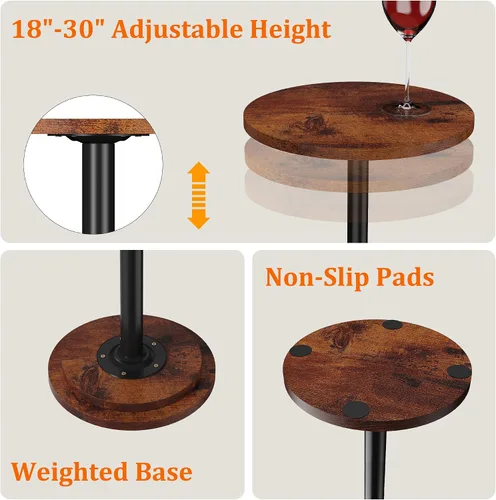 Vista 7 de Paquete de 2 mesas para bebidas, mesa auxiliar pequeña con altura ajustable y diseño resistente, mesas de Martini con pedestal para espacios