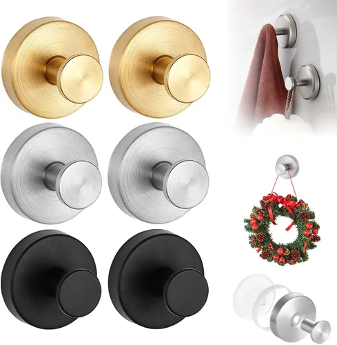 Vista 10 de Suction Cup Hooks for Wreaths on Glass, No-Drill Shower Hooks (Silver,6PCS)