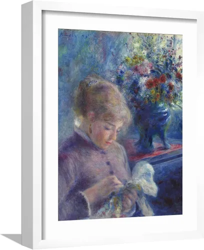 Vista 17 de ART.COM Impresiones artísticas enmarcadas para pared, costura de mujer joven, 1879 por Pierre Auguste Renoir, decoración figurativa, 12 x 16 Marco