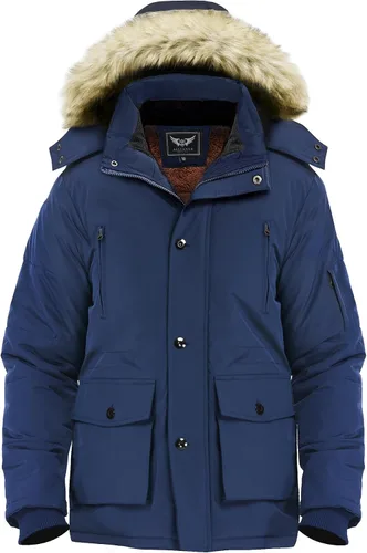 Vista 8 de Men's Winter Thicken Coat Warm Faux Fur Lined Padded Puffer Parka Jacket with Removable Hood