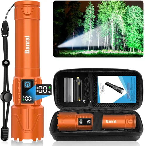 Vista 15 de Linternas tácticas recargables Banral de 2000 lúmenes altos - 5000mAh súper brillantes, linterna LED potente impermeable, linterna USB C portátil