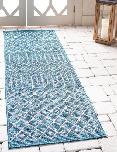 Vista 87 de Unique Loom Outdoor Trellis Collection - Alfombra de área con diseño de enrejado tribal (2 pies 2 pulgadas x 3 pies 1 pulgada, ovalada, azul/marfil)