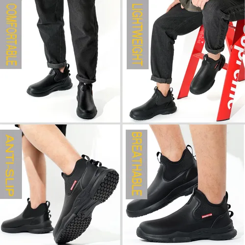 Vista 2 de PJZHJ Zapatos de trabajo antideslizantes para mujer, resistentes al agua y al aceite, zapatos de servicio de alimentos, cómodos zapatos de chef