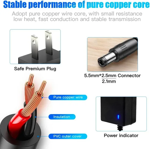 Vista 4 de Fuente de alimentación de 6 V CC, adaptador de CA de 2 A con cable de alimentación de 10 pies, 100-240 V, 50-60 Hz, CA a CC, 6 voltios, 2000 mA