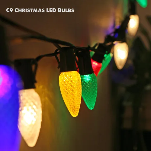 Vista 2 de Paquete de 25 bombillas LED C9 de repuesto para Navidad, bombillas LED C9 inastillables para cadena de luces de Navidad, base de candelabro E17