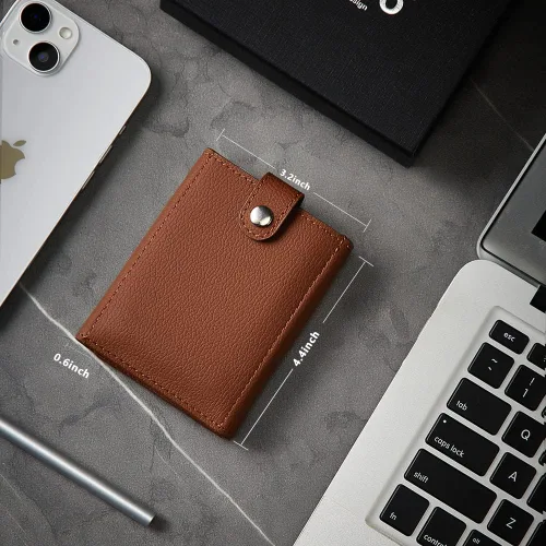 Vista 3 de Aiuwo Cartera para hombre, triple y duradera con ventana de identificación, cartera de cuero de gran capacidad con caja de regalo, C-Lychee