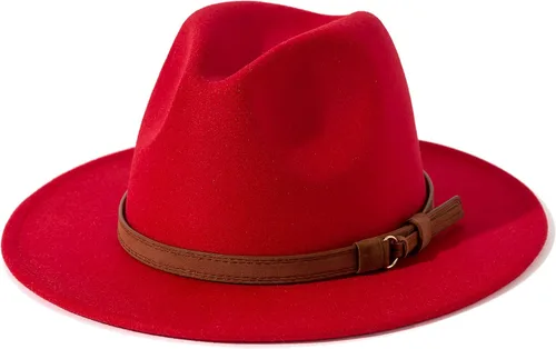 Vista 8 de Lisianthus Sombrero Fedora de ala ancha vintage para hombre y mujer con hebilla de cinturón Negro