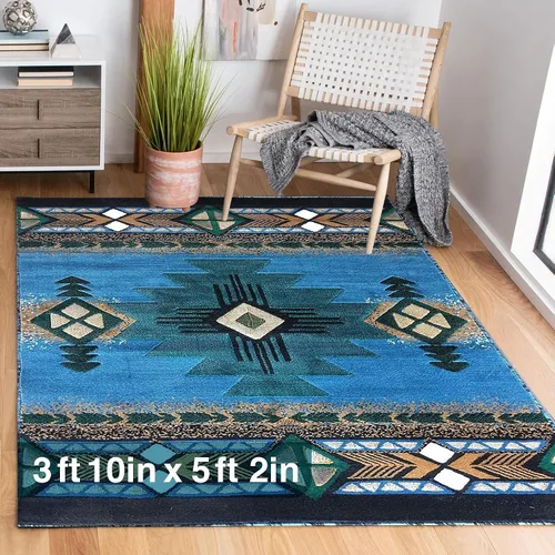 Vista 28 de YHSF South West - alfombra estilo nativo americano del suroeste C318 - fácil de limpiar, gruesa, suave, duradera, alfombra inspirada en tribus