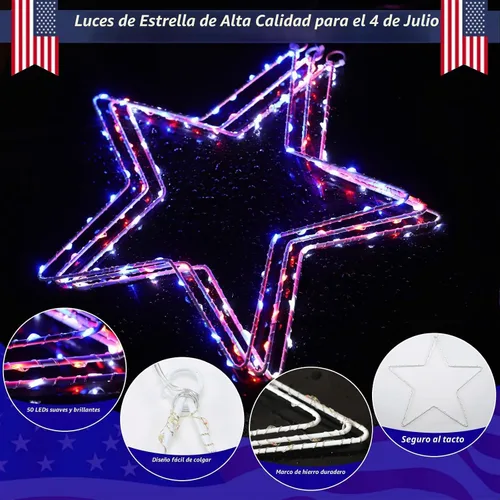 Vista 2 de Red White and Blue Lights,3Pack 4th of July Decorations Iron Framed Hanging Patriotic Star Lights 145LED USB Operated Indoor Window Light for Fourth