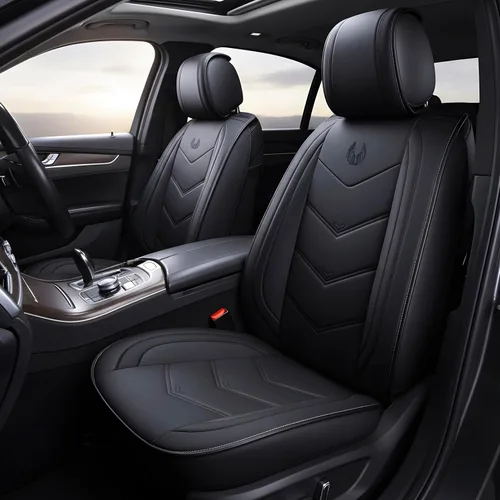 Vista 5 de OASIS AUTO OS-003, Fundas de cuero y tela para asientos de automóvil. Cubierta acojinada de cuero sintético para autos, SUV, camioneta Pick-up, Negro