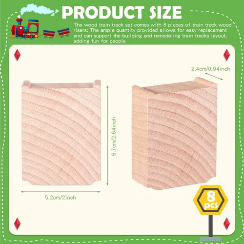 Vista 2 de Hiboom 8 piezas de elevadores de madera para vías de tren, accesorios de madera elevados, bloques de soporte de tren de madera para puentes