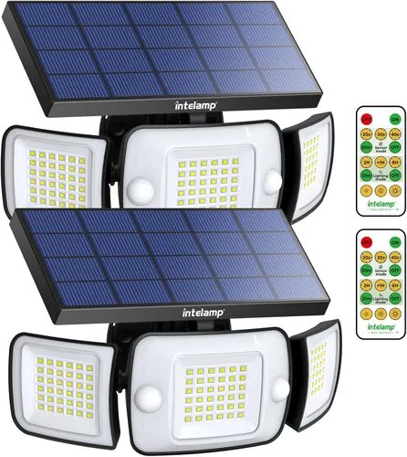 Vista 10 de intelamp Luz de inundación solar para exteriores, impermeable, 6000 mAh, 1200 lúmenes, luces Sesnsor de doble movimiento, detección de 180°, control