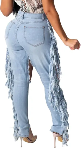 Vista 2 de Women's Skinny Ripped Jeans Stretch Destroyed Mid High Waist Denim Pants