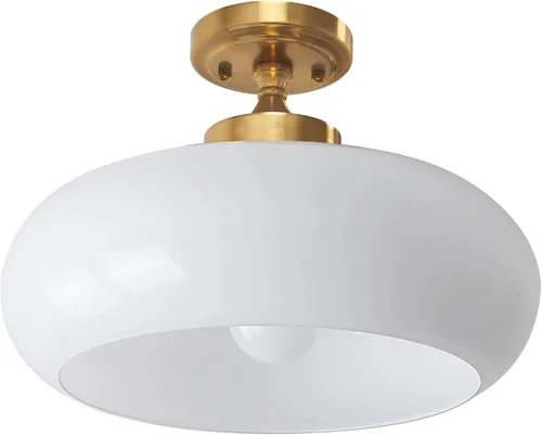 Vista 26 de Lámpara de Techo Verde Semiempotrada Vintage de Latón Antiguo Luz Empotrada Superior de Cristal Dorado Candelabro para Casa de Campo Armario Entrada