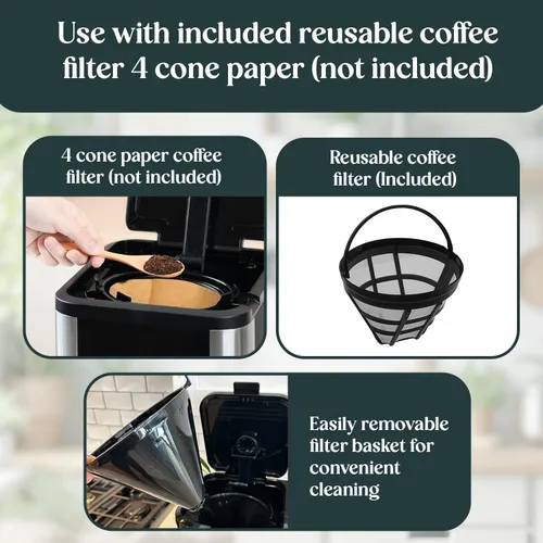 Vista 6 de Pantrymade Cafetera de goteo programable de lujo de 14 tazas con jarra de vidrio Cafetera de gran capacidad para 14 tazas con apagado automático