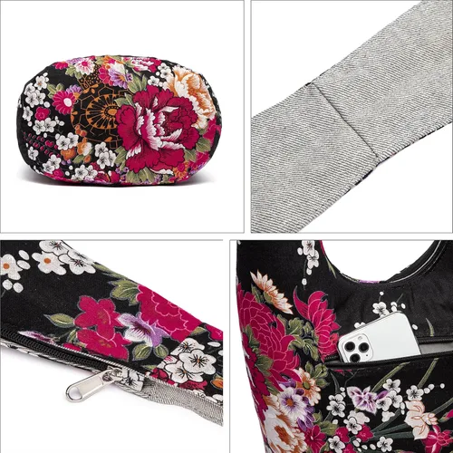 Vista 66 de Bolsa de hombro para mujer, de lona en estilo hippie/bohemio para llevar cruzada al hombro, disponible en diferentes colores y estampados