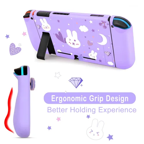 Vista 4 de Dockable Protective Case Compatible with Nintendo Switch Cute Soft TPU Slim Grip Cover for NS Joy-con Controllers with 2 Cat Paw Thumb Grips Caps