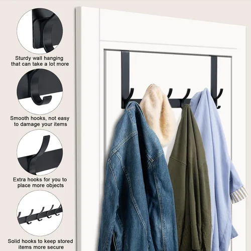 Vista 3 de BOOMIBOO Ganchos para colgar sobre la puerta, colgador de puerta resistente, toallero con ganchos para toallas para baño, 12 ganchos grandes sobre