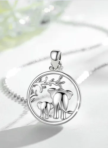 Vista 3 de AEONSLOVE Collar de elefante de plata de ley con buena suerte, regalo para mujer, cadena de 17.7in, Plata esterlina