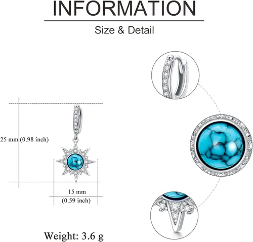 Vista 5 de VONALA Aretes colgantes de plata de ley 925, ópalo lapislázuli, zafiro, turquesa, cristal colgante, joyería de regalo para mujeres