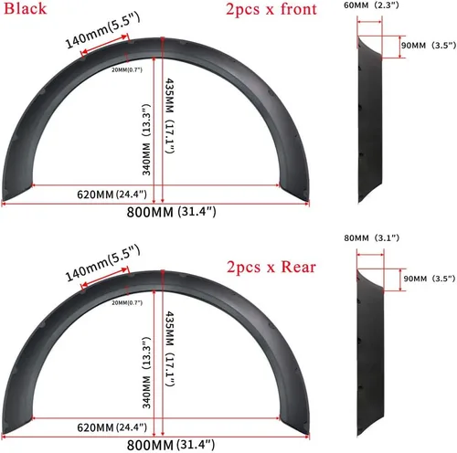 Vista 8 de Kyostar New School 4Pcs 31.496 in Universal Car Fender Flares Wheel Arches (negro)