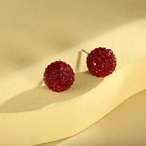 Vista 3 de FAMARINE Juego de collar y aretes de circonita cúbica roja, chapado en oro de 14 quilates, juego de joyería para mujer, Cobre, Ágata