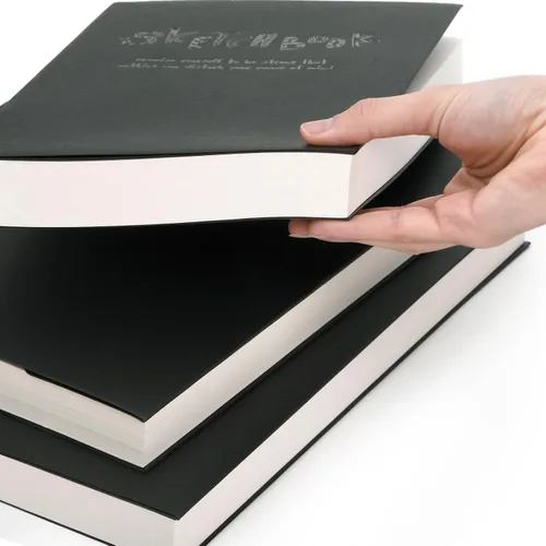 Vista 3 de Elsjoy Cuaderno de bocetos negro grueso, 3 tamaños, A5/A4/B5, cuaderno de dibujo en blanco para pintura, acuarela, 128 hojas/256 páginas por libro
