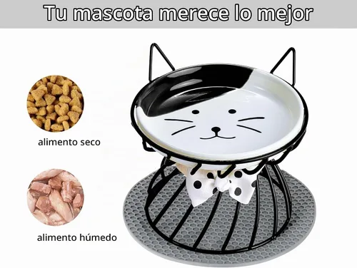 Vista 6 de Plato elevado de comida para gatos, cerámica, soporte antideslizante, estación de alimentación elevada, 5 pulgadas, poco profundo para bigotes, apto