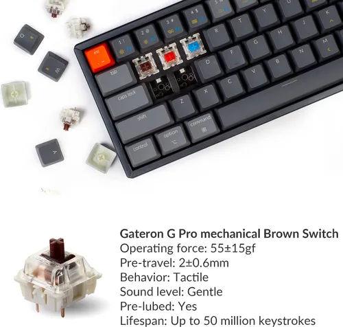 Vista 2 de Keychron Teclado mecánico inalámbrico K12 60% de diseño RGB intercambiable en caliente Bluetooth inalámbrico/USB con interruptor Gateron G Pro