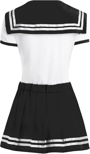 Vista 6 de Fldy Conjunto de 2 piezas de anime para colegialas Sweety Uniforme, traje de cuello azul marino con minifalda