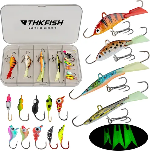 Vista 9 de THKFISH: Señuelos de pesca en hielo, plantillas de pesca en hielo, equipo de pesca en hielo, señuelos duros y plantillas de pesca Walleye, kit